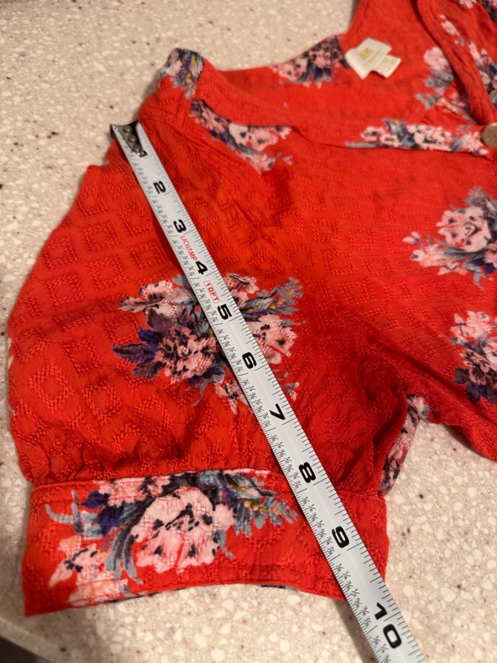 Anthropologie Maeve Hansley Orange Textured Floral V-Neck Button-Down Blouse GUC - Picture 11 of 16